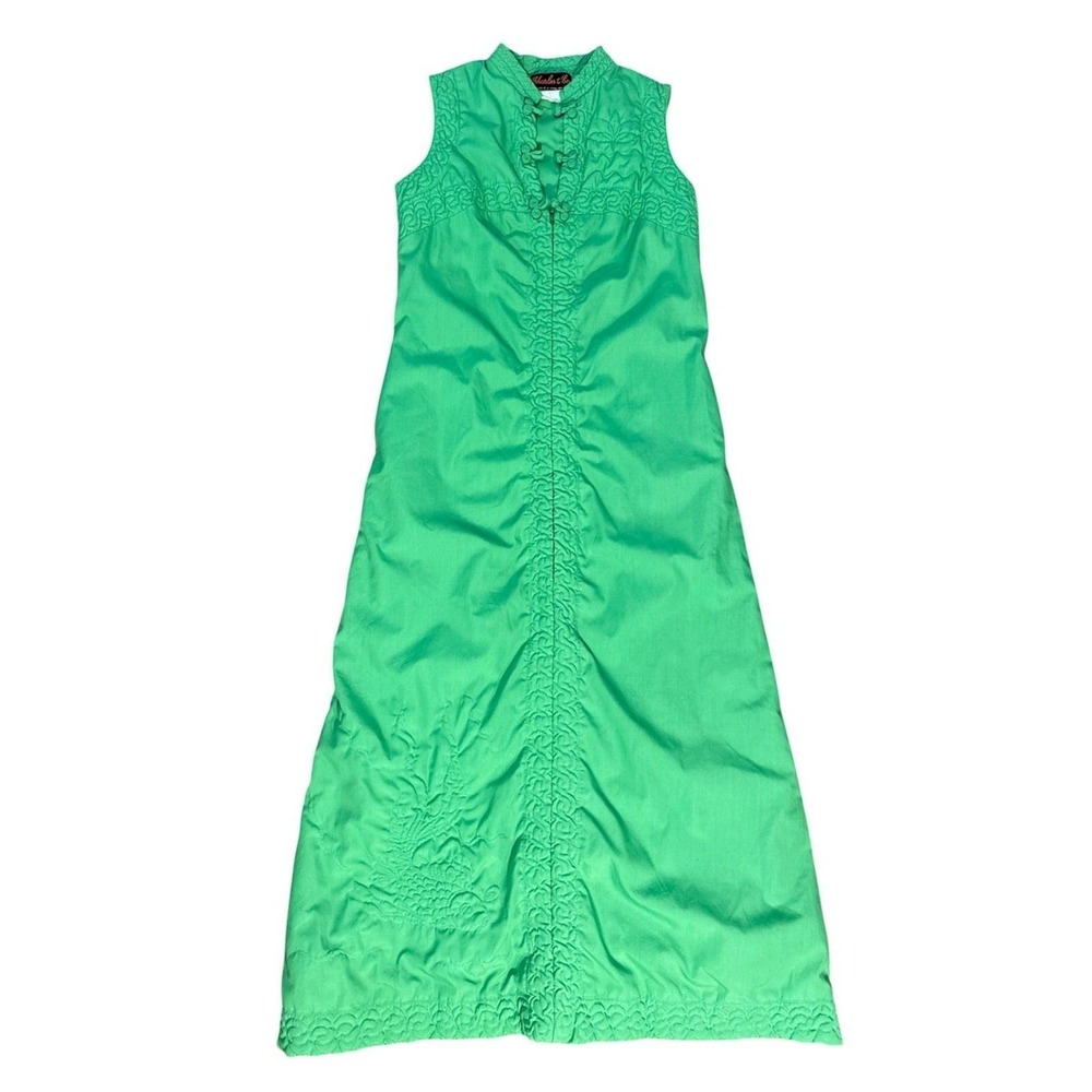 Vintage 1960s Charles & Co. Green Maxi Dress Hong Kong Boho Chic Womens Small